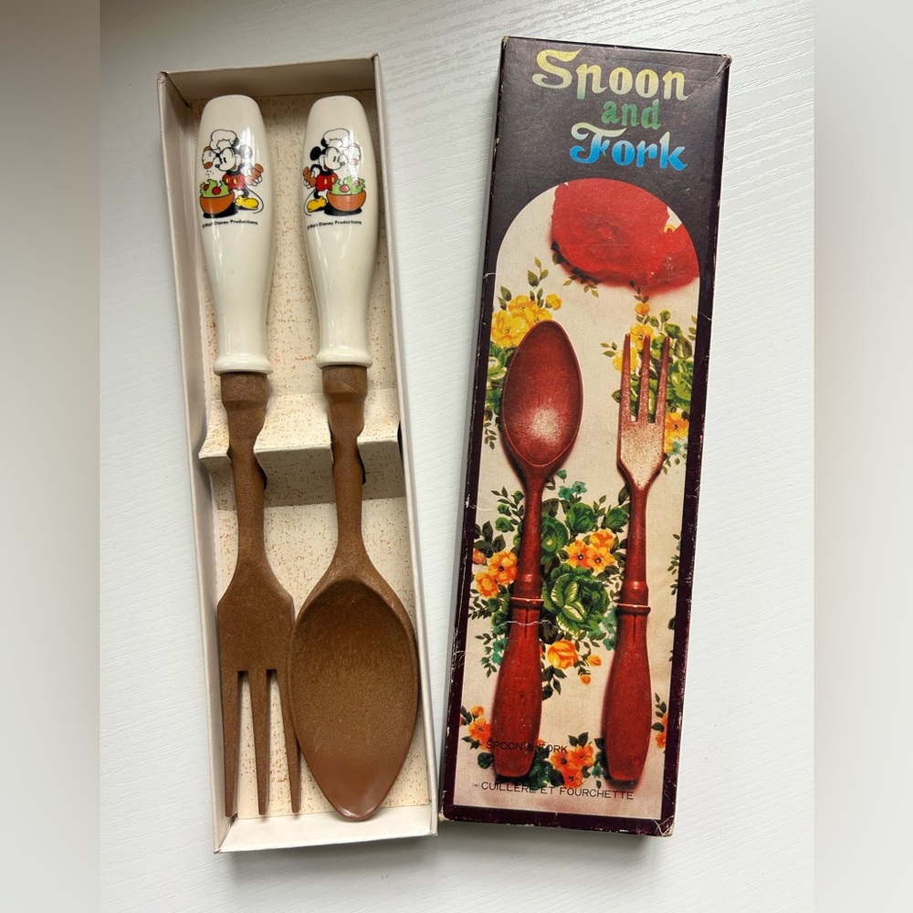 Vintage NIB‎ Mickey Mouse Walt Disney Salad serving Spoon & Fork Made in Japan